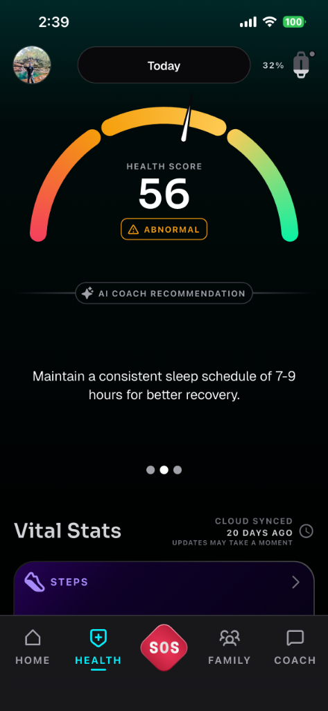 KRATUCARE App Health Score and AI Coach Screen